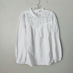 Keep In Touch White Cutwork Top Long Sleeve Blouse Women’s Size M